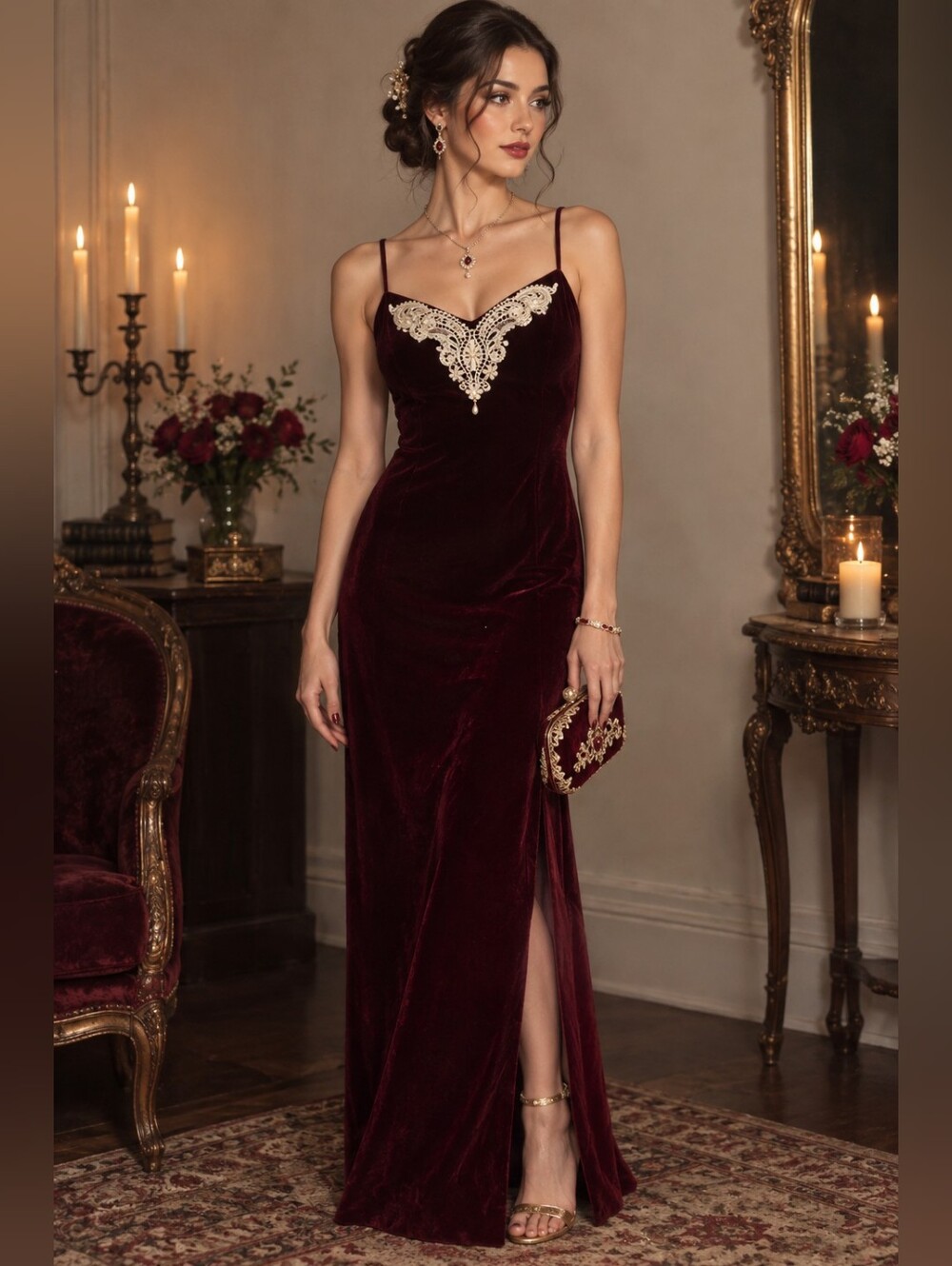 Vntg L.A. Glo Women's Burgundy Velvet Dress Size 11/12 S-M?